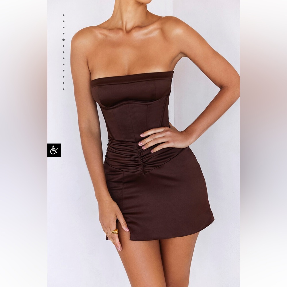 Strapless Chocolate Brown Ruched Mini Dress